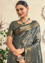 Peacock Blue Dharmavaram Silk Saree