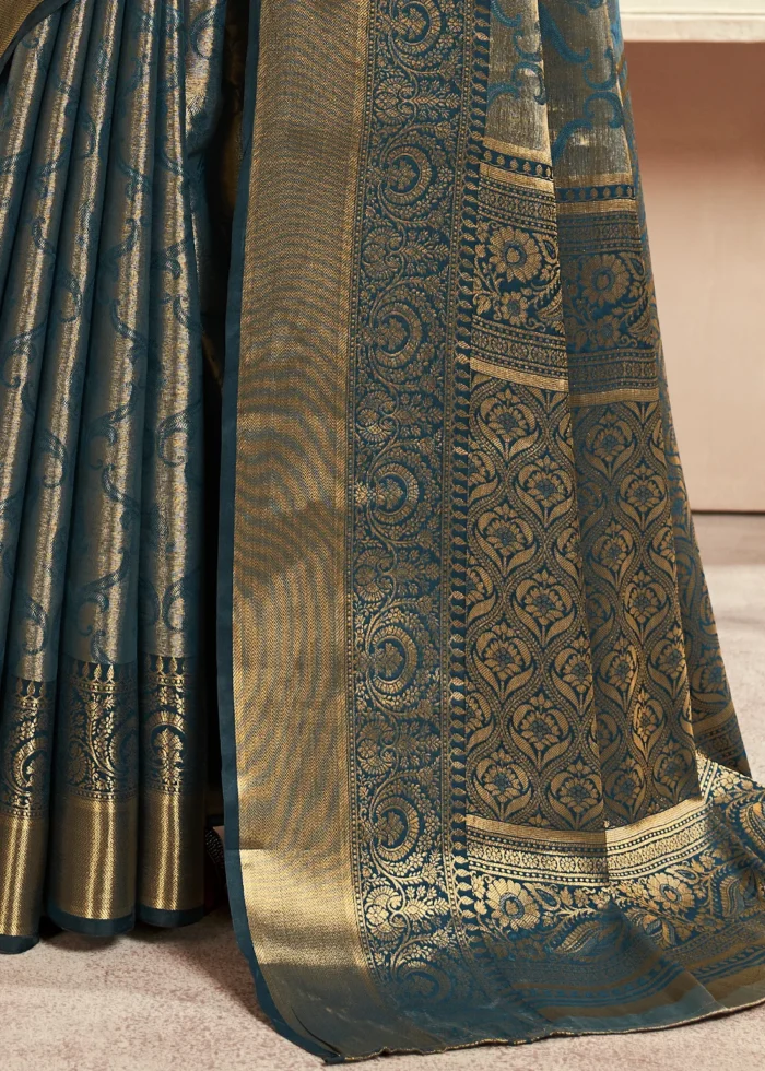 Peacock Blue Dharmavaram Silk Saree