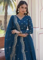 Peacock Blue Georgette Anarkali Gown