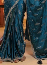 Peacock Blue Satin Silk Saree with Zari Work