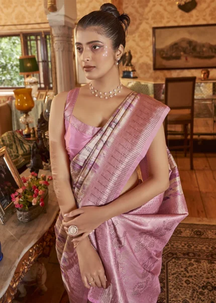 Pink Kanjivaram Saree with Stone Work