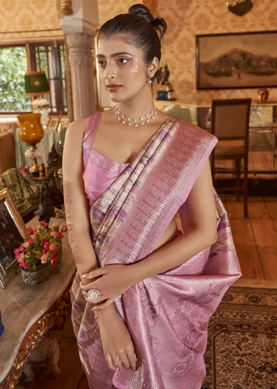 Pink Kanjivaram Saree with Stone Work