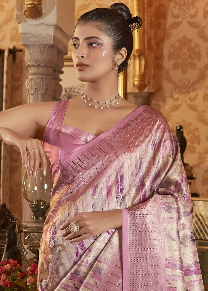 Pink Kanjivaram Saree with Stone Work