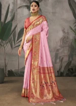 Pink Paithani Silk Saree with Peacock Motifs