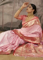 Pink Paithani Silk Saree with Peacock Motifs