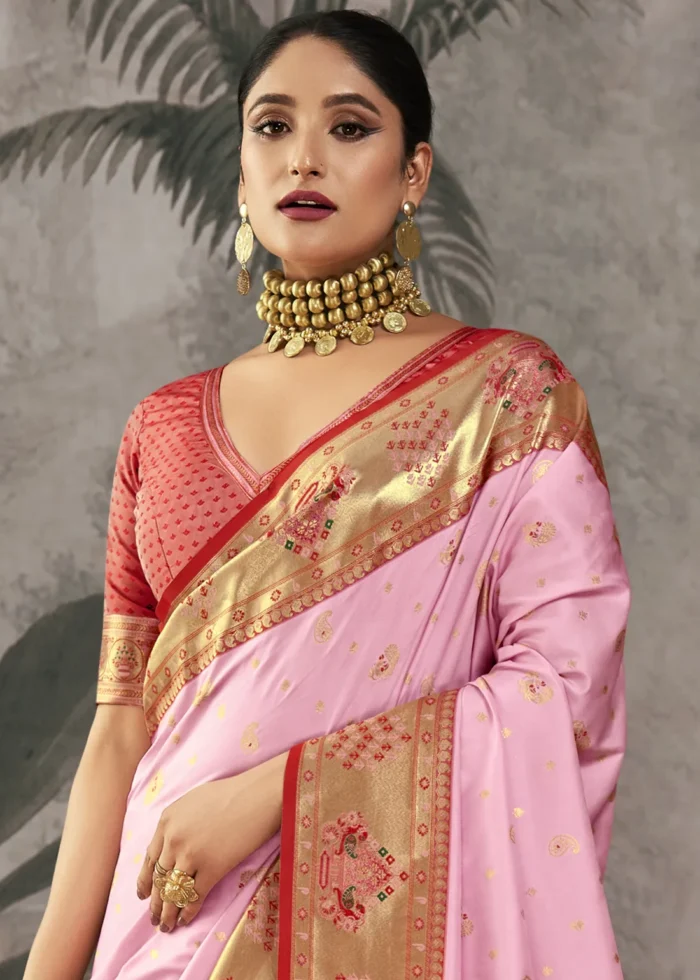 Pink Paithani Silk Saree with Peacock Motifs