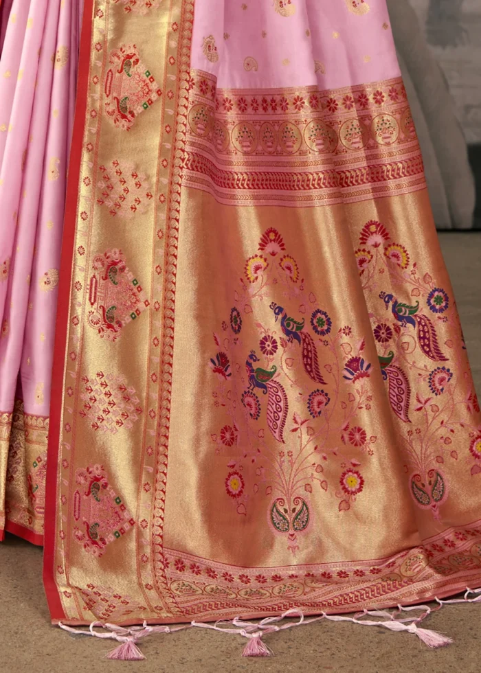 Pink Paithani Silk Saree with Peacock Motifs