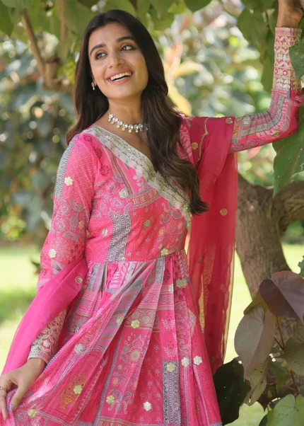 Pink Silk Anarkali Gown