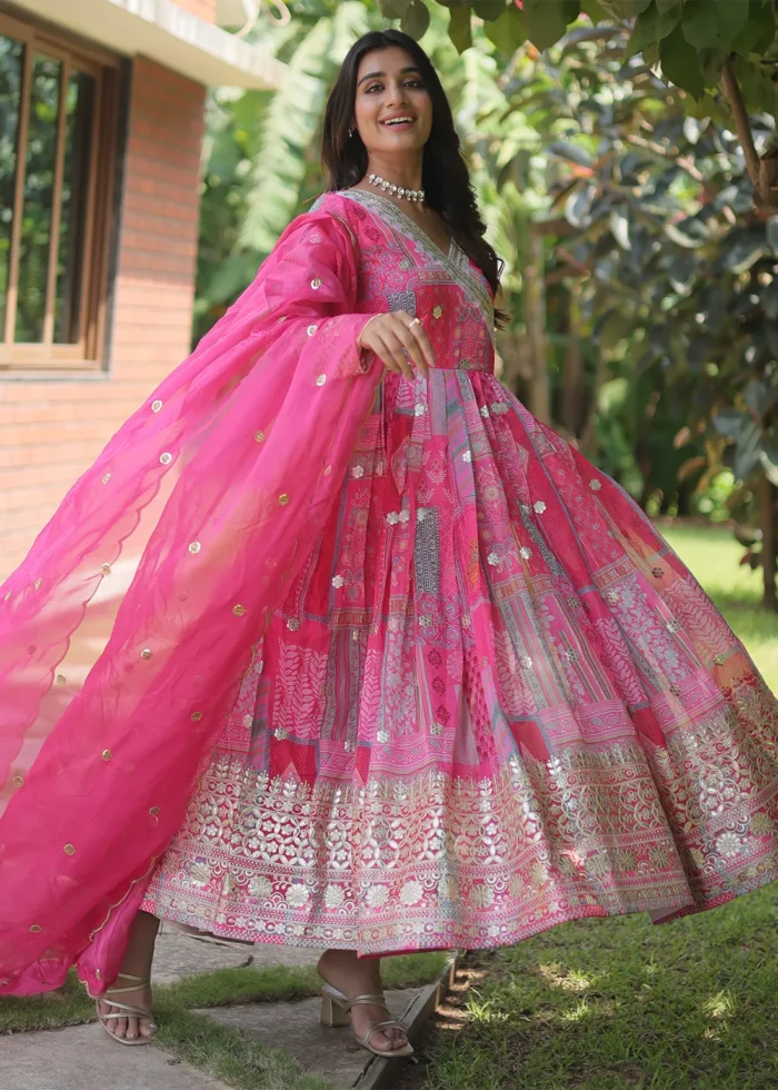 Pink Silk Anarkali Gown