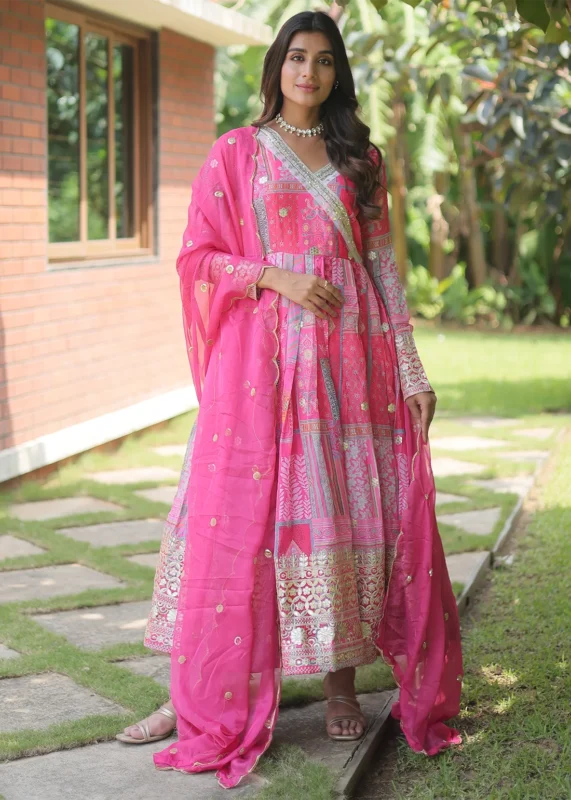 Pink Silk Anarkali Gown