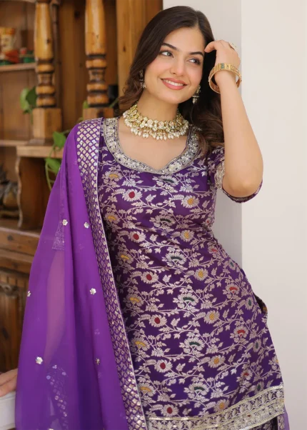 Purple Silk Gharara Suit