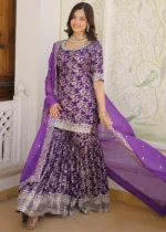 Purple Silk Gharara Suit