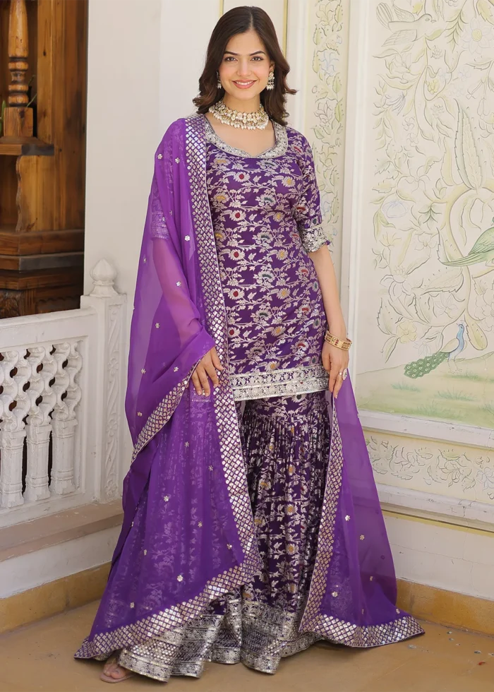 Purple Silk Gharara Suit