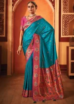 Rama Blue Paithani Silk Saree with Stone Work