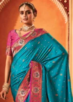 Rama Blue Paithani Silk Saree with Stone Work