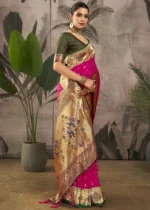 Rani Pink Paithani Silk Saree with Peacock Motifs