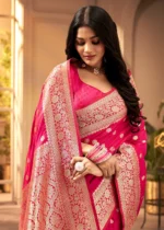 Raspberry Pink Banarasi Satin Silk Saree