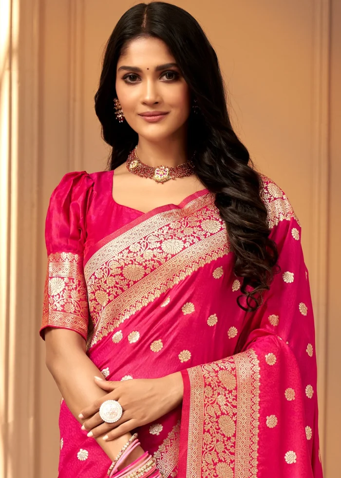 Raspberry Pink Banarasi Satin Silk Saree