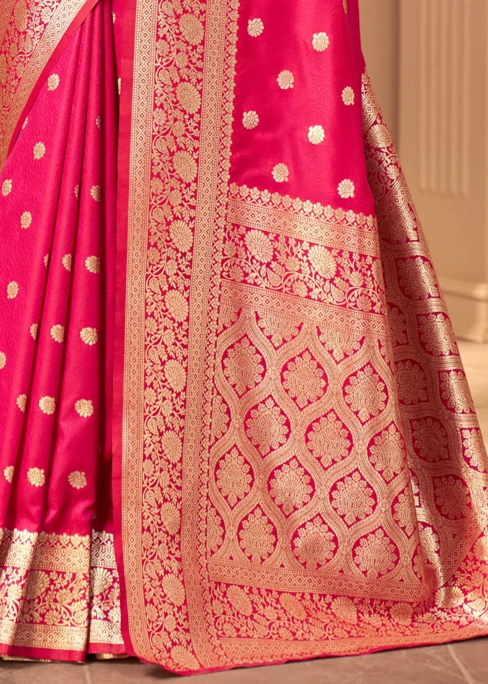 Raspberry Pink Banarasi Satin Silk Saree