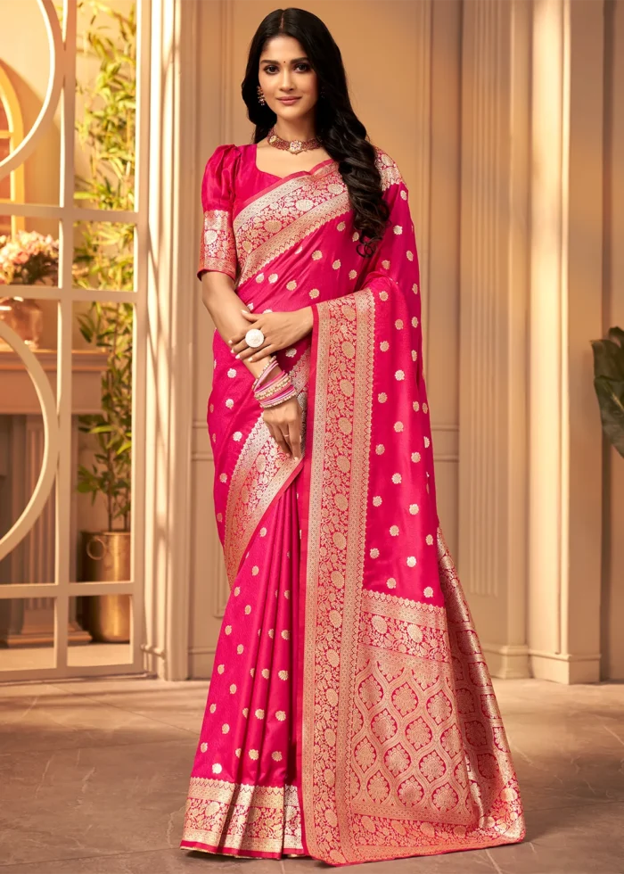 Raspberry Pink Banarasi Satin Silk Saree