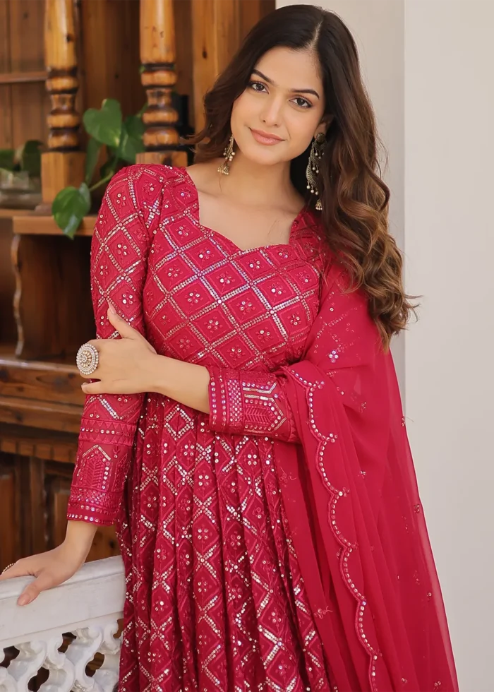 Raspberry Pink Georgette Anarkali Gown