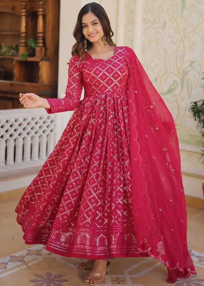 Raspberry Pink Georgette Anarkali Gown