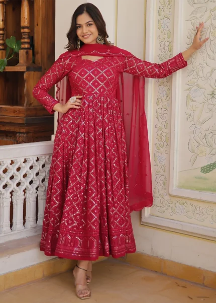 Raspberry Pink Georgette Anarkali Gown