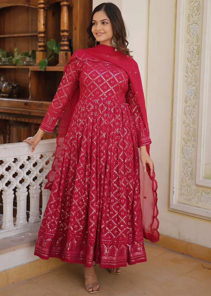 Raspberry Pink Georgette Anarkali Gown