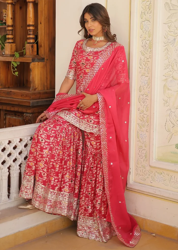 Raspberry Pink Silk Gharara Suit