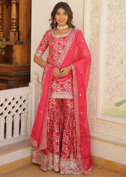 Raspberry Pink Silk Gharara Suit