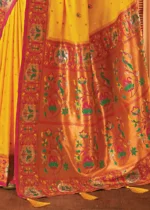 Saffron Yellow Paithani Silk Saree with Stone Work