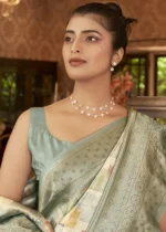 Sage Green Kanjivaram Saree with Stone Work