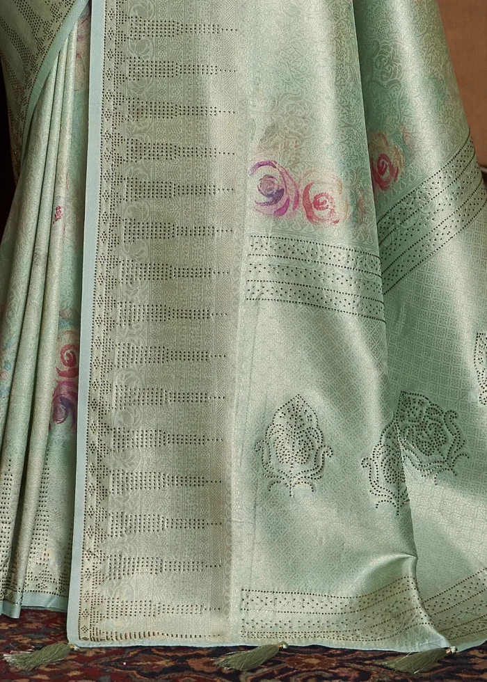 Sea Green Kanjivaram Saree with Stone Work