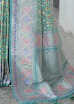 Sea Green Patola Silk Saree with Blue Blouse