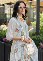 Sky Blue Embroidered Cotton Suit