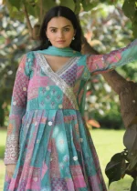 Sky Blue Silk Anarkali Gown