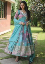 Sky Blue Silk Anarkali Gown