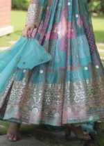 Sky Blue Silk Anarkali Gown