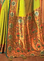 Slime Green Paithani Silk Saree with Stone Work