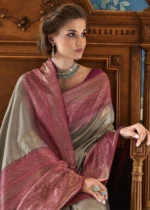 Taupe Banarasi Silk Saree