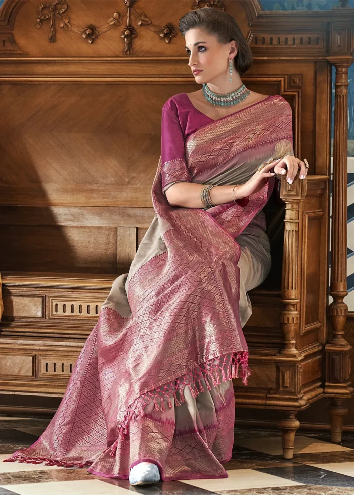 Taupe Banarasi Silk Saree