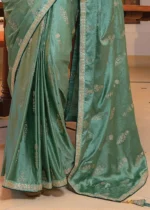 Teal Satin Silk Saree with Zari Work