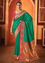 Turquoise Paithani Silk Saree with Stone Work