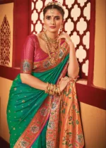 Turquoise Paithani Silk Saree with Stone Work