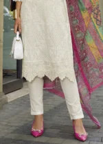 White Embroidered Cotton Suit with Printed Dupatta