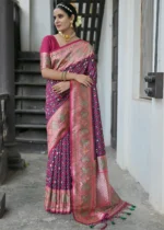 Wine Patola Silk Saree with Magenta Blouse