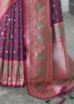 Wine Patola Silk Saree with Magenta Blouse