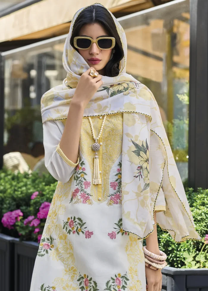 Yellow Embroidered Cotton Suit