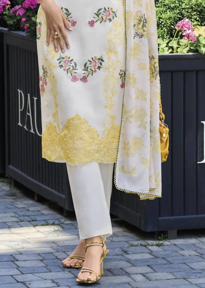 Yellow Embroidered Cotton Suit