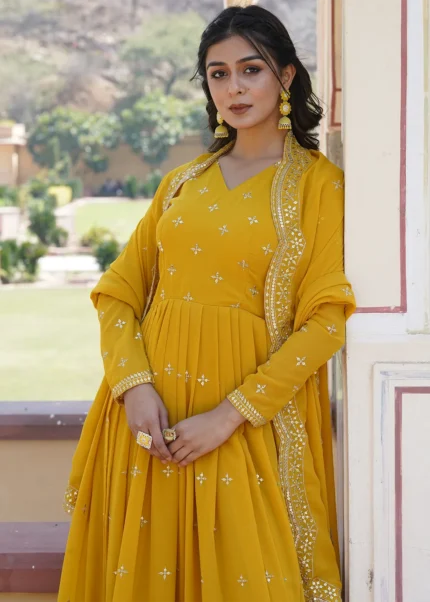 Yellow Georgette Anarkali Gown